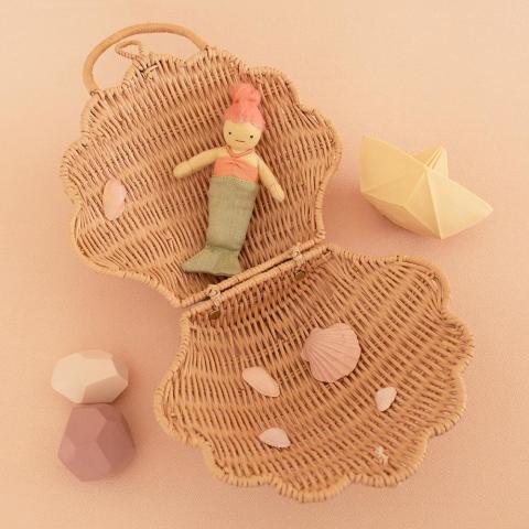 RATTAN SHELL BAG - ROSE