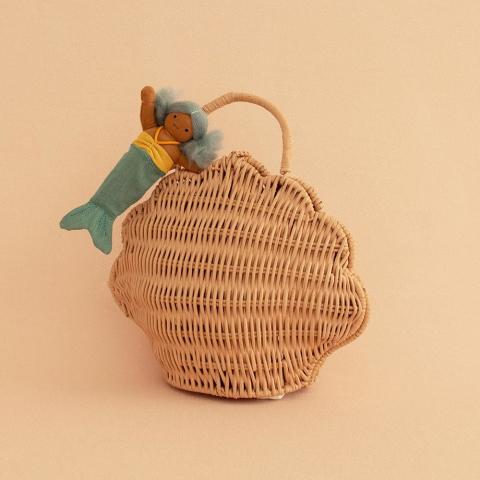 RATTAN SHELL BAG - ROSE